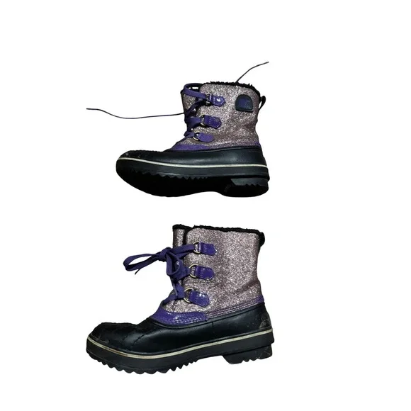 Sorel Kids Waterproof Winter Boots Purple Glitter Insulated Snow Size 2 - Picture 4 of 8